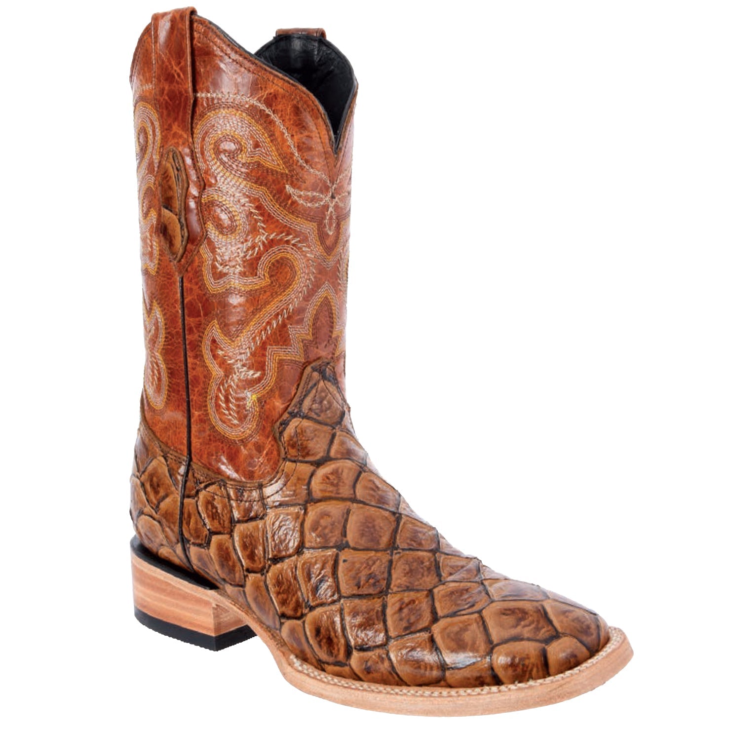Mens White Diamonds Boots Fish Print Boots Square Toe - Antizarro