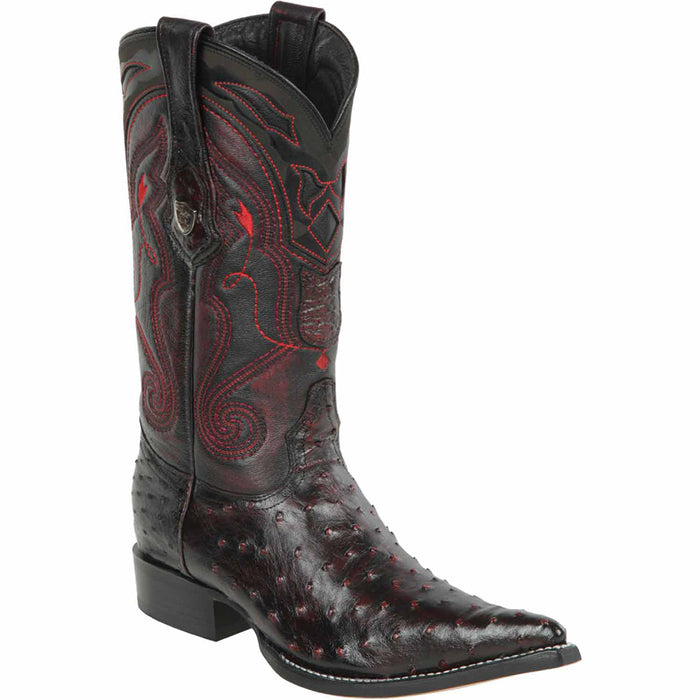 Ostrich Pointy Cowboy Boots Black Cherry