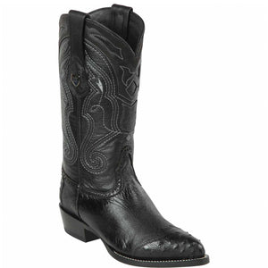 Smooth Ostrich Black Wingtip Cowboy Boots