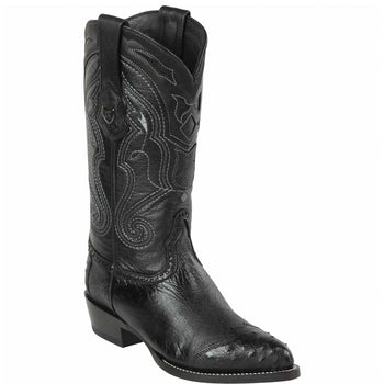 Smooth Ostrich Black Wingtip Cowboy Boots