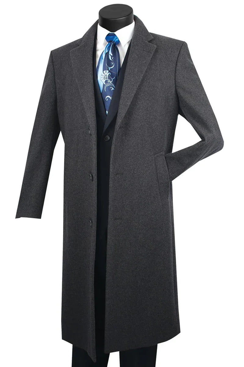 Men's Charcoal Grey Wool & Cashmere Overcoat – Classic Full Length - Image 7