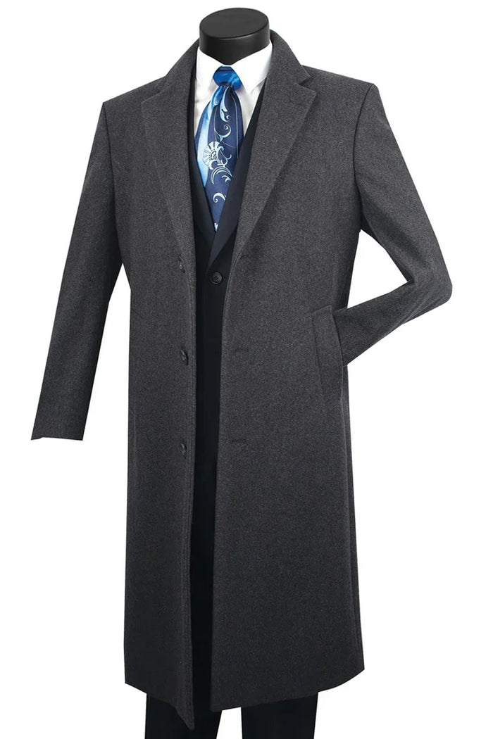 Men's Charcoal Grey Wool & Cashmere Overcoat – Classic Full Length - Image 7