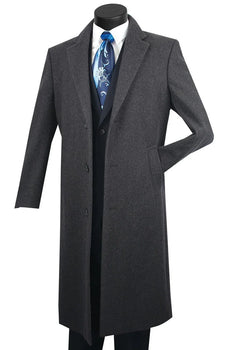 Men's Charcoal Grey Wool & Cashmere Overcoat – Classic Full Length - Image 7