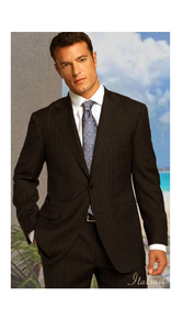2 BUTTON COLOR BROWN WITH PINSTRIPE Men's SUIT Side VENT BACK JACKET STYLE WITH 1 PLEATED PANTS
