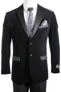 2 Button Velvet ~ Men'S Blazer With Satin Lapel Side Vent Black