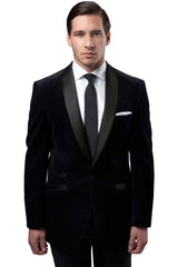 Mens Black Blazer - Men's One Button Velvet Shawl Collar Tuxedo Jacket in Black