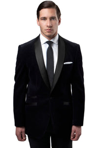 Mens Black Blazer - Men's One Button Velvet Shawl Collar Tuxedo Jacket in Black