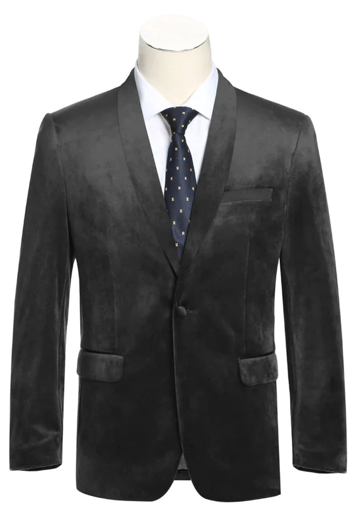 Mens Black Blazer - Mens One Button Shawl Lapel Velvet Prom Tuxedo Blazer in Black