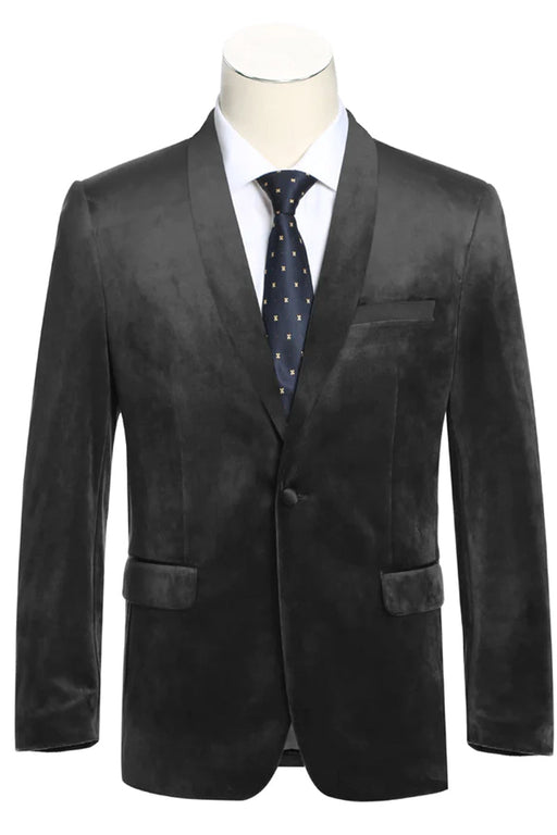 Mens Black Blazer - Mens One Button Shawl Lapel Velvet Prom Tuxedo Blazer in Black