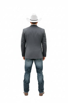 Mens Western Style Blazer – Classic Gray Cowboy Suit Jacket for Weddings, Country Events and Formal Wear in Grey Color