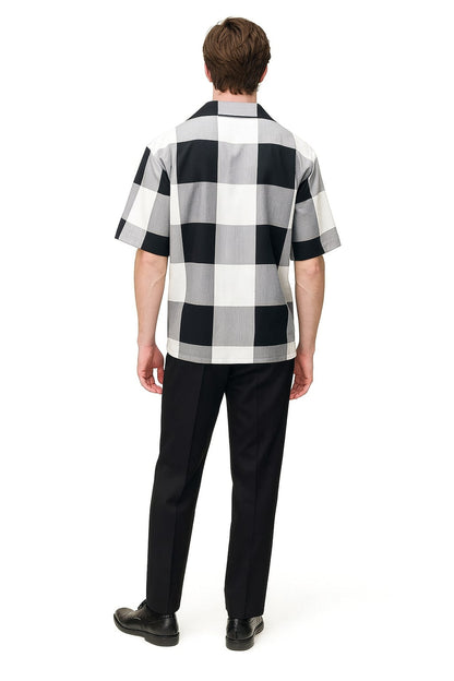 Mens Black and White Checkered Short Sleeve Shirt Set – Casual Two-Piece Summer Outfit - Image 4