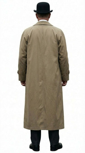 Men’s Beige Cotton Trench Coat Suit Package – Classic Long Overcoat for Formal + Suit + Hat