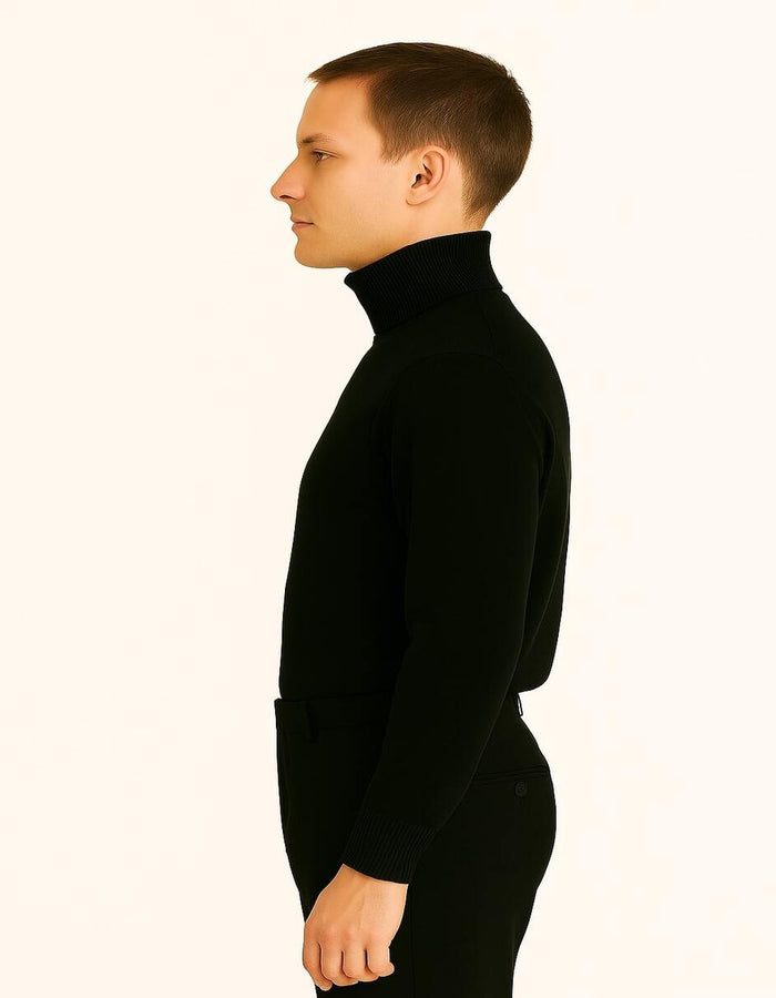Men's Black Turtleneck Sweater – Classic Slim Fit Knit Pullover for Winter Layering - Image 2