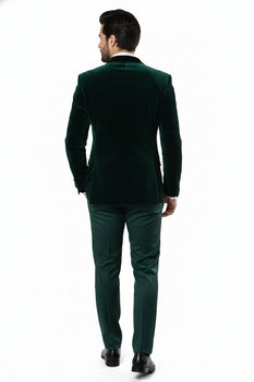 Men’s Dark Green Velvet Tuxedo Dinner Jacket – Slim Fit Formal Blazer with Satin Peak Lapel Lape