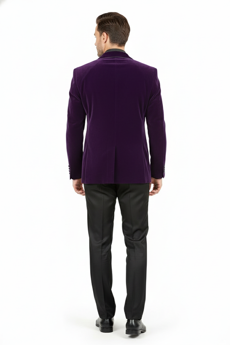 Men’s Purple Velvet Blazer – Luxury Slim Fit Formal Jacket with Black Satin Trim Tuxedo Dinner Jacket