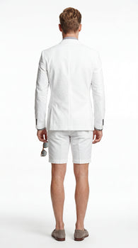 Men’s Cotton Fabric White 2 Piece Summer Suit with Shorts, Casual Beach Wedding and Resort Formal Outfit