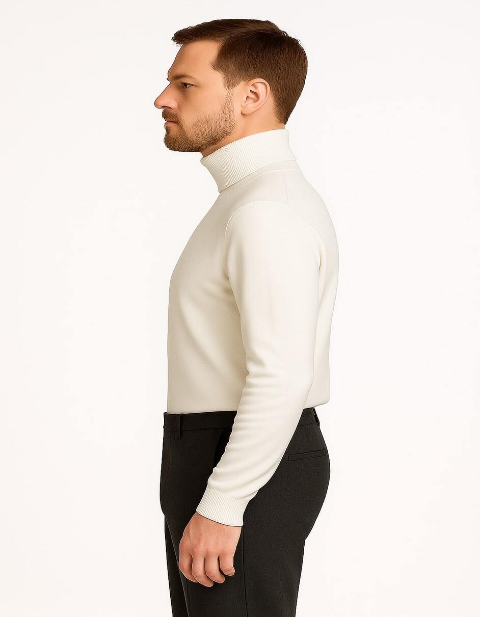Men's Ivory Turtleneck Sweater – Classic Slim Fit Knit Pullover for Winter Elegance - Cream - Image 2