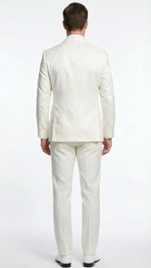 Men’s Ivory Double Breasted Tuxedo Dinner Jacket – Textured Blazer Paisley Texture Pattern in Off White Cream Color + Bowtie