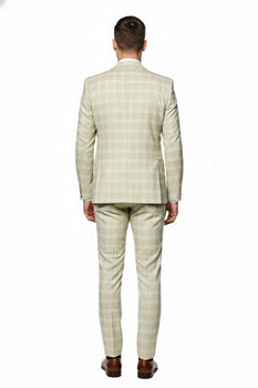 Men’s Light Beige Check 3-Piece Suit Set – Premium Tailored Fit Formal Wedding and Spring Event Suit Light Tan Sand Color By Rossiman