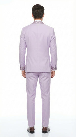 Men’s Lilac Suit with Silver Glitter Sequin Lapel – Lilac and Silver Formal Tuxedo Suit for Prom, Wedding  Lavender Tuxedo