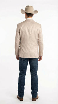 Men’s Tan Khaki Beige Cream Champaign Paisley Western Blazer Jacket, Embossed Dress Sport Coat for Wedding Party Rodeo Style