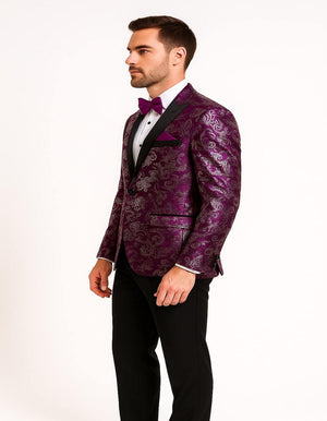 Men's Pinkish ~ Purple Paisley Tuxedo Jacket with Black Satin Lapel – Formal Prom and Wedding Blazer in Meganta Color - Image 2