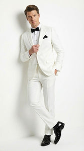 Mens White Wedding Tuxedo Suit – Formal Groom Suit Set Classic Dinner Jacket + White Tuxedo Shirt + Black Bow Tie