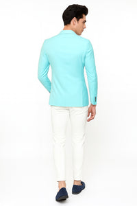 Men’s Aqua Blazer – Slim Fit One Button Suit Jacket with Stylish Floral Inner Lining - Light Turquoise