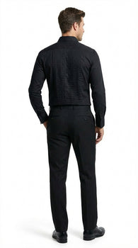 Men’s Black Pleated Tuxedo Dress Shirt | Formal Laydown Collar Button-Up Shirt for Weddings & Black Tie By Tiglio