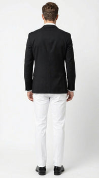 Men’s Solid Black Two Button Suit Jacket Blazer With White Pants | Black Blazer Sport Coat