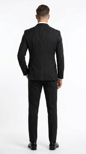 Men's Black Pinstripe Tuxedo Suit – Classic  & 1920s Gangster Formal Wear Vintage 1940s 1930s Look