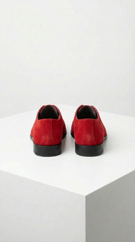 Men’s Red Suede Tuxedo Dress Shoes | Formal Lace-Up Wingtip Shoes for Wedding, Prom & Party - Velvet Shoe