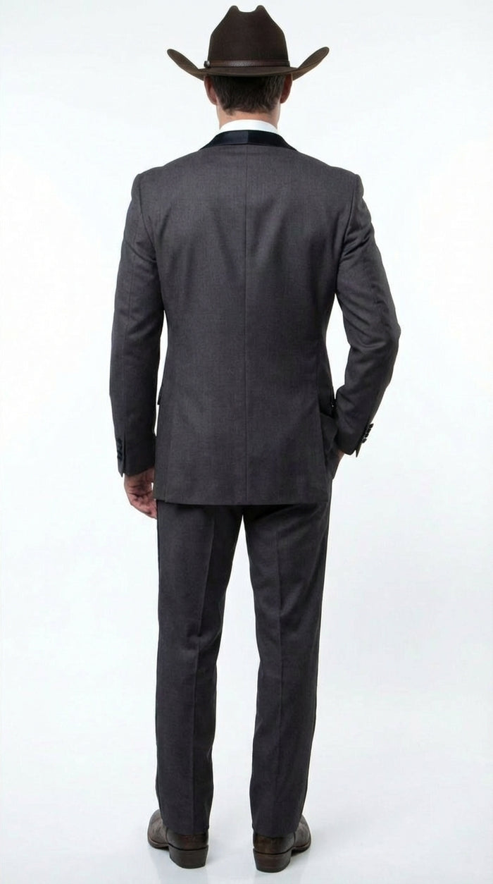 Charcoal Gray Western Tuxedo for Men | Classic Three Piece Formal Wedding and Evening Cowboy Tuxedo Suit With Trim Peak Lapel - Image 3