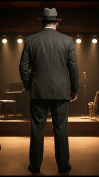 Al Capone Men’s Charcoal Gray Stripe 3-Piece Gangster Style Suit – 1920s Jazz Club Inspired Formal Suit Outfit - Image 2