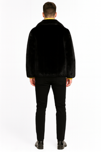 Men’s Black Faux Fur Jacket – Luxury Winter Zip-Up Coat with Soft Plush Finish