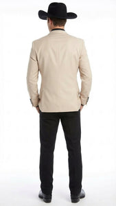 Men's Light Tan and Black Lapel Western Tuxedo Suit Set Wedding Party Cowboy Dress Tuxedo Black Pants - Image 2