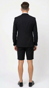 Men’s Black and White Tuxedo Shorts Suit – Modern Formal Tuxedo with Short Pants for Wedding, Party and Special Events