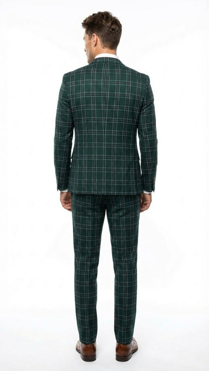 Men's Dark Green Plaid 3 Piece Suit – Checkered Suit Set for Wedding, Windowpane Tartan Fabric - Ultra Slim Fit - Image 2
