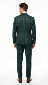 Men's Dark Green Plaid 3 Piece Suit – Checkered Suit Set for Wedding, Windowpane Tartan Fabric - Ultra Slim Fit - Image 2