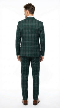 Men's Dark Green Plaid 3 Piece Suit – Checkered Suit Set for Wedding, Windowpane Tartan Fabric - Ultra Slim Fit - Image 2