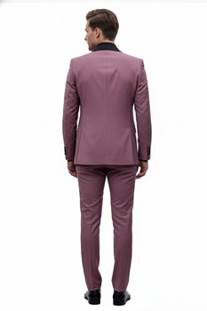 Men's Rose Pink Tuxedo Suit – Luxury Three-Piece Formal Wear with Black Satin Lapel Dusty Mauve Color - Image 2