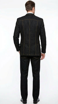 Men's Black Denim Fabric Suit – Classic Three Piece Denim Suit for Wedding, Prom and Church Wear - Image 2