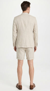 Men’s Tan Linen Suit with Shorts, 2 Piece Summer Short Suit, Casual Beach Wedding Outfit