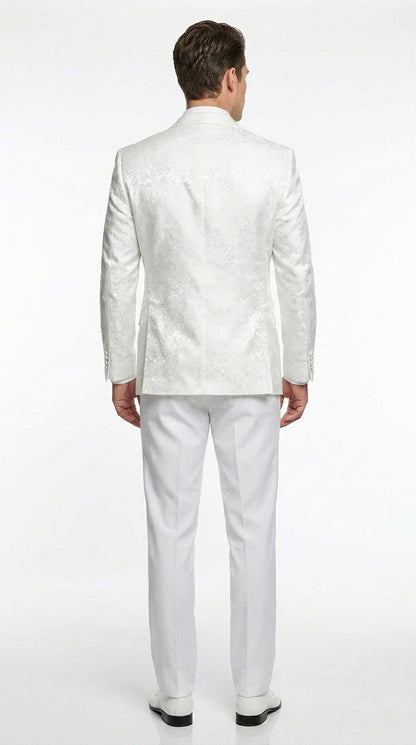 Men’s White Paisley Wedding Tuxedo with Groom Suit Jacket, Vest and Pants, Formal Dress Suit