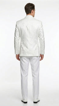 Men’s White Paisley Wedding Tuxedo with Groom Suit Jacket, Vest and Pants, Formal Dress Suit