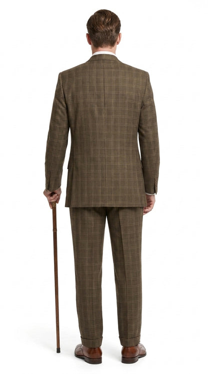 Men’s 1930s Brown Plaid 3 Piece Suit, Vintage Formal Wedding Business Dress Suit Set  Modern Fit