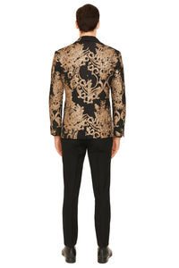 Mens Black and Rose Gold Floral Embroidered Blazer Suit Black Pants – Luxury Tuxedo Jacket for Weddings, Proms and Parties - Image 2