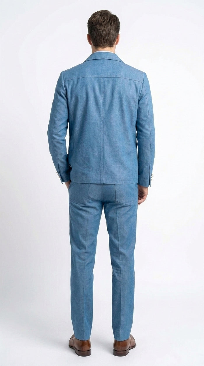 Men’s Light Blue Walking Suit – 2 Piece Casual Leisure Set with Zip Front Jacket Denim Style