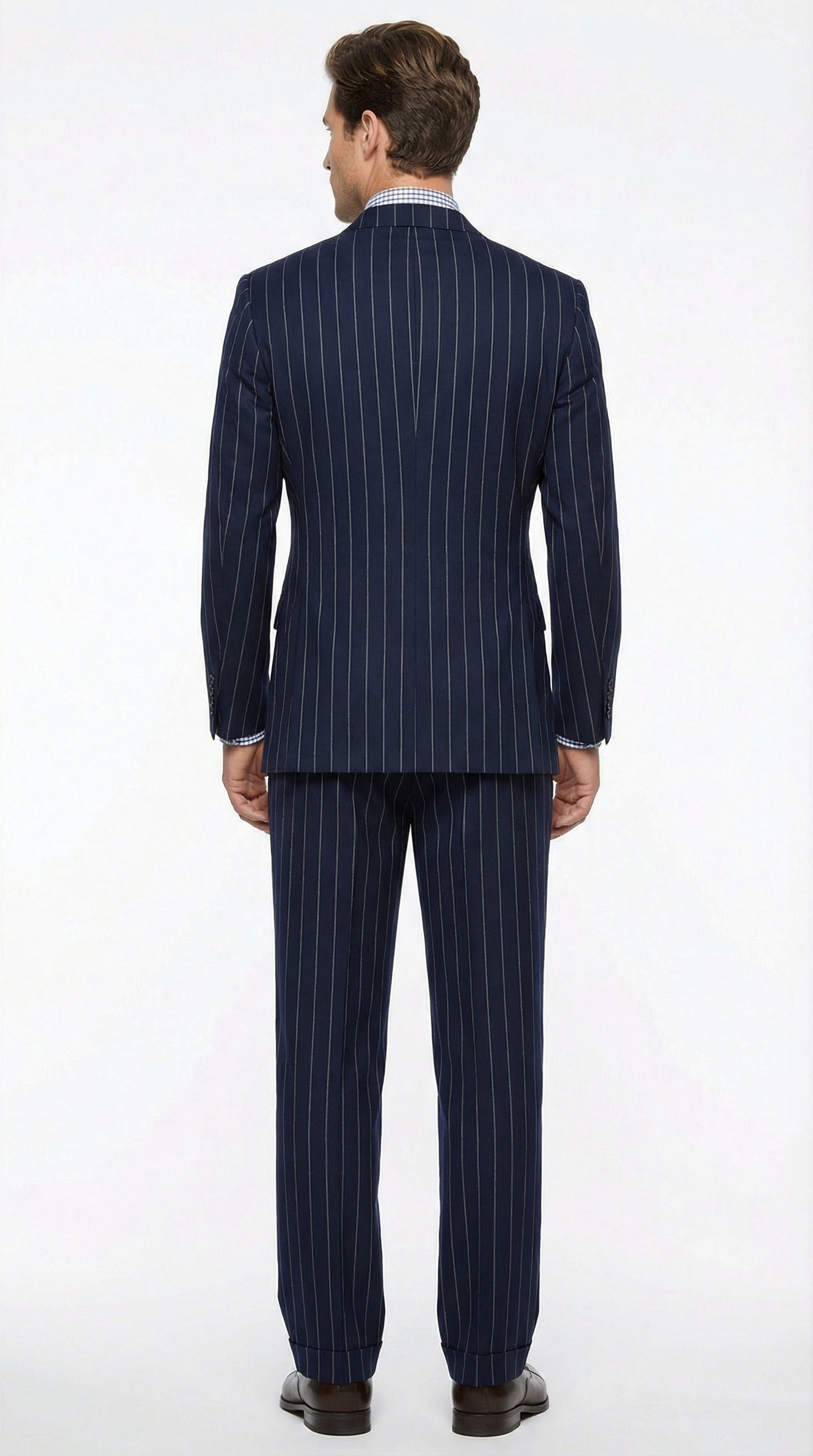 Men's Navy Blue Double Breasted Pinstripe Suit – Modern Fit