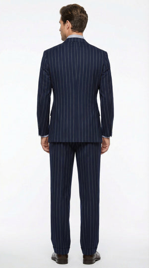 Men's Navy Blue Double Breasted Pinstripe Suit – Modern Fit